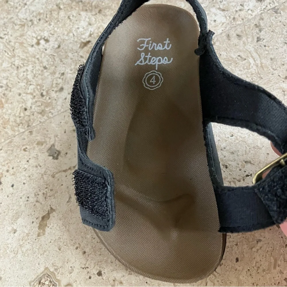 NWT FIRST steps By Stepping Stones Faux Leather & Buckle, Velcro Black Sandals 4 - Picture 3 of 6